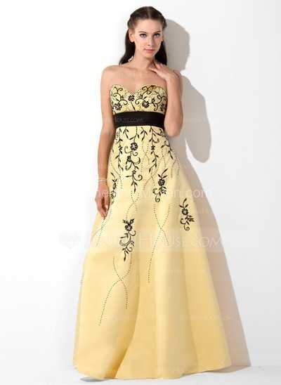 Empire waist sweetheart neckline, floor length, satin prom dress with sash and beading