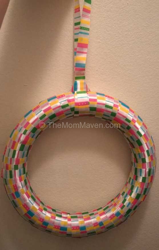 Create a ribbon loop for hanging-How to make an Easter egg wreath