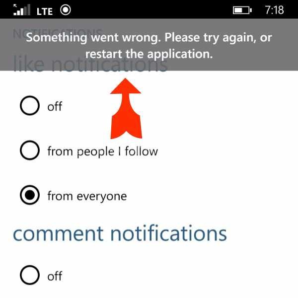Instagram App failure Windows Phone