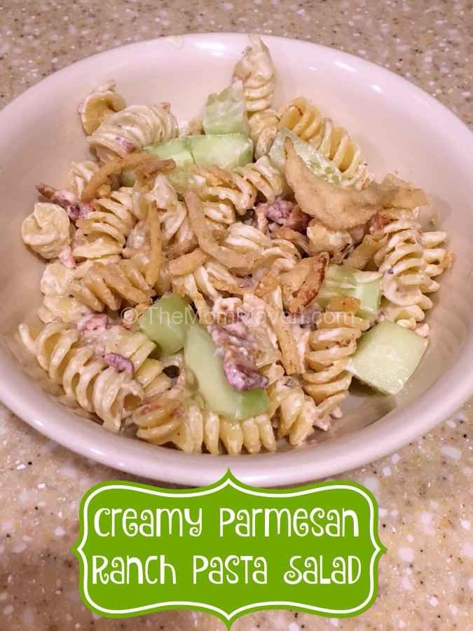This easy Creamy Parmesan Ranch Pasta Salad recipe will be a delicious addition to your next summer party.