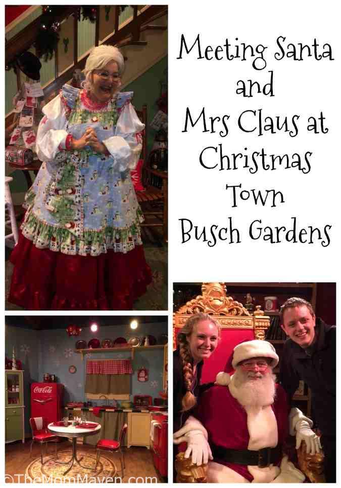 Visiting Santa at Christmas Town.  Christmas Town is taking place at Busch Gardens Tampa Bay on select nights through December 31st and is included in the price of admission