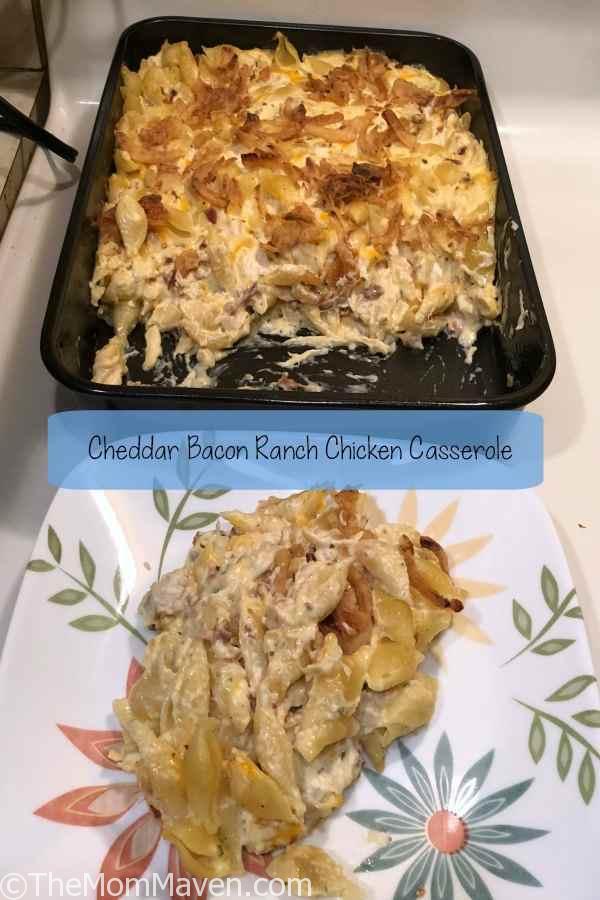 Yum! This cheddar bacon ranch chicken casserole is an easy and delicious week night dinner that the whole family will enjoy.