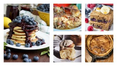 Collage of Christmas breakfast recipes