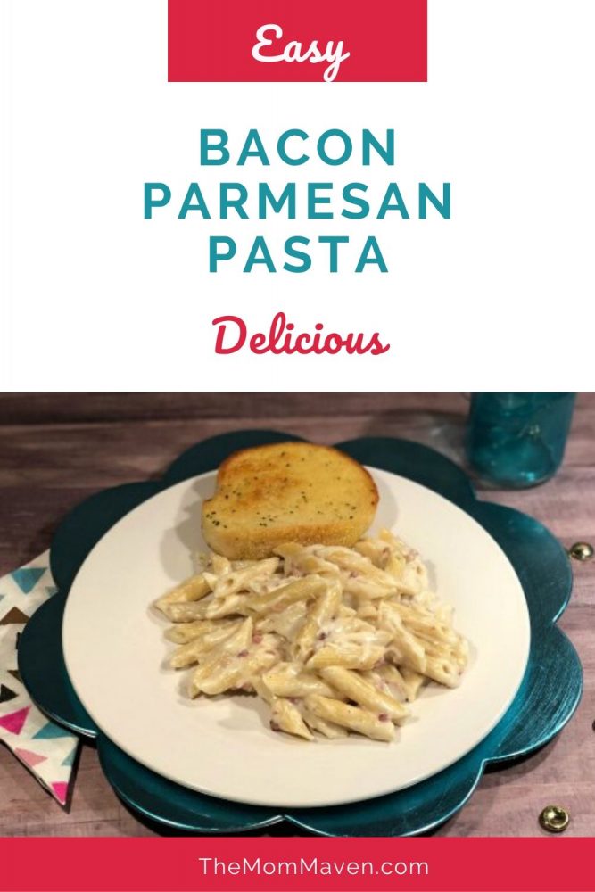 Perfect for a busy weeknight meal, this Bacon Parmesan Pasta recipe is made with kitchen staples and the new Campbell's Cream of Bacon soup.