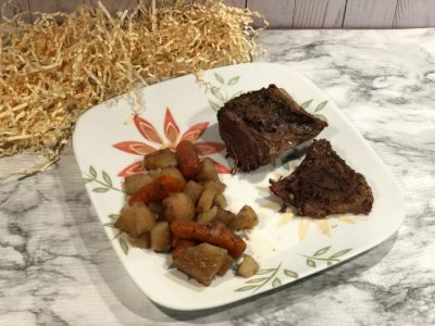 I needed and easy family meal for Ron's birthday celebration. I created this easy crockpot roast recipe using pantry staples, baby carrots, and potatoes.