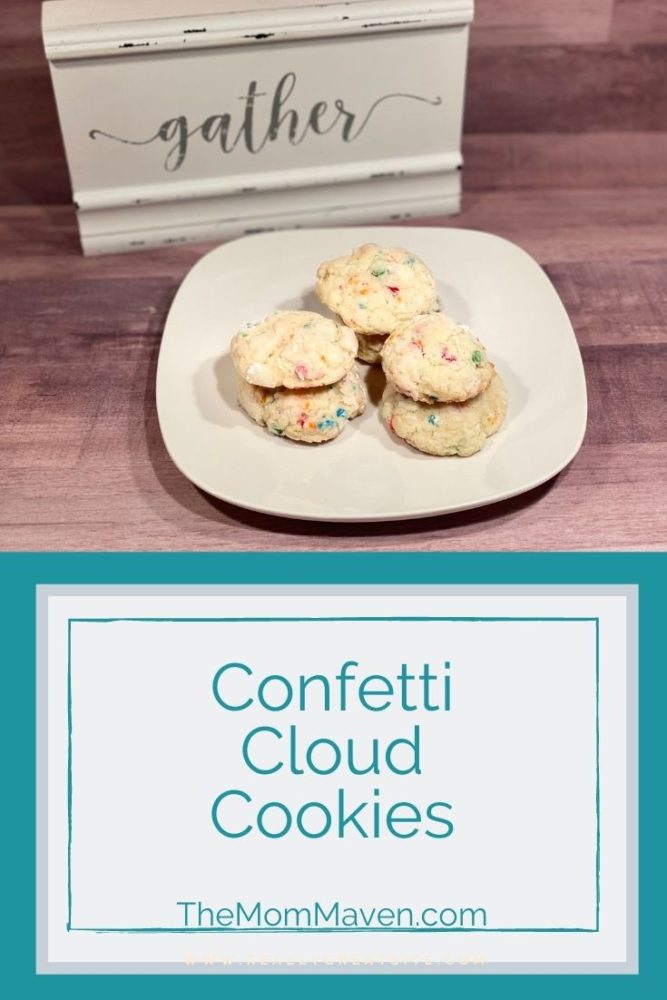 We call these Confetti Cloud Cookies because these cookies start with a confetti cake mix base and they look and have the texture of clouds without being too sweet.